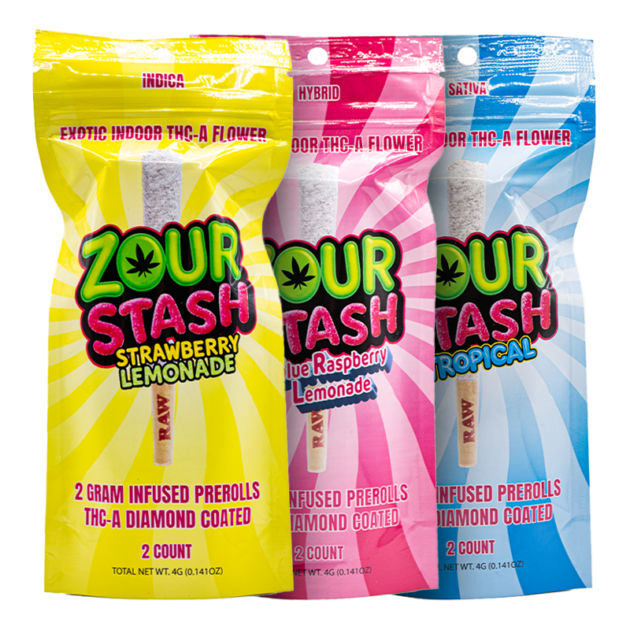 Zour Stash – Exotic THCA Diamond Coated Pre-Rolls – 2x2g